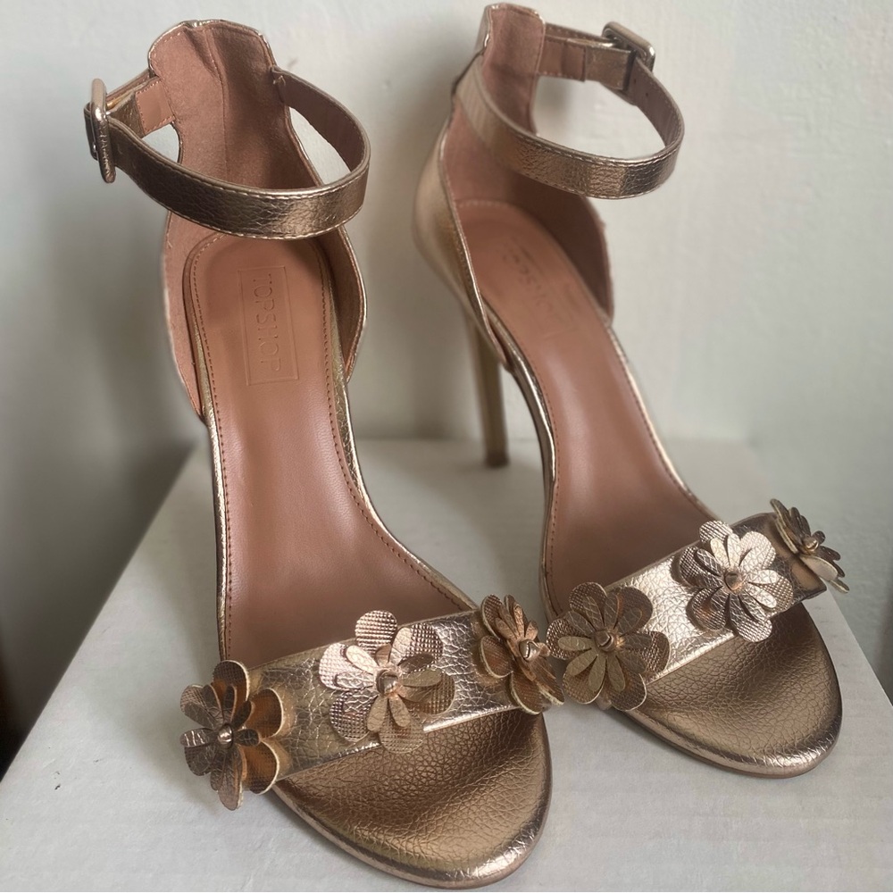 Topshop Rosegold Floral Embellished Heels